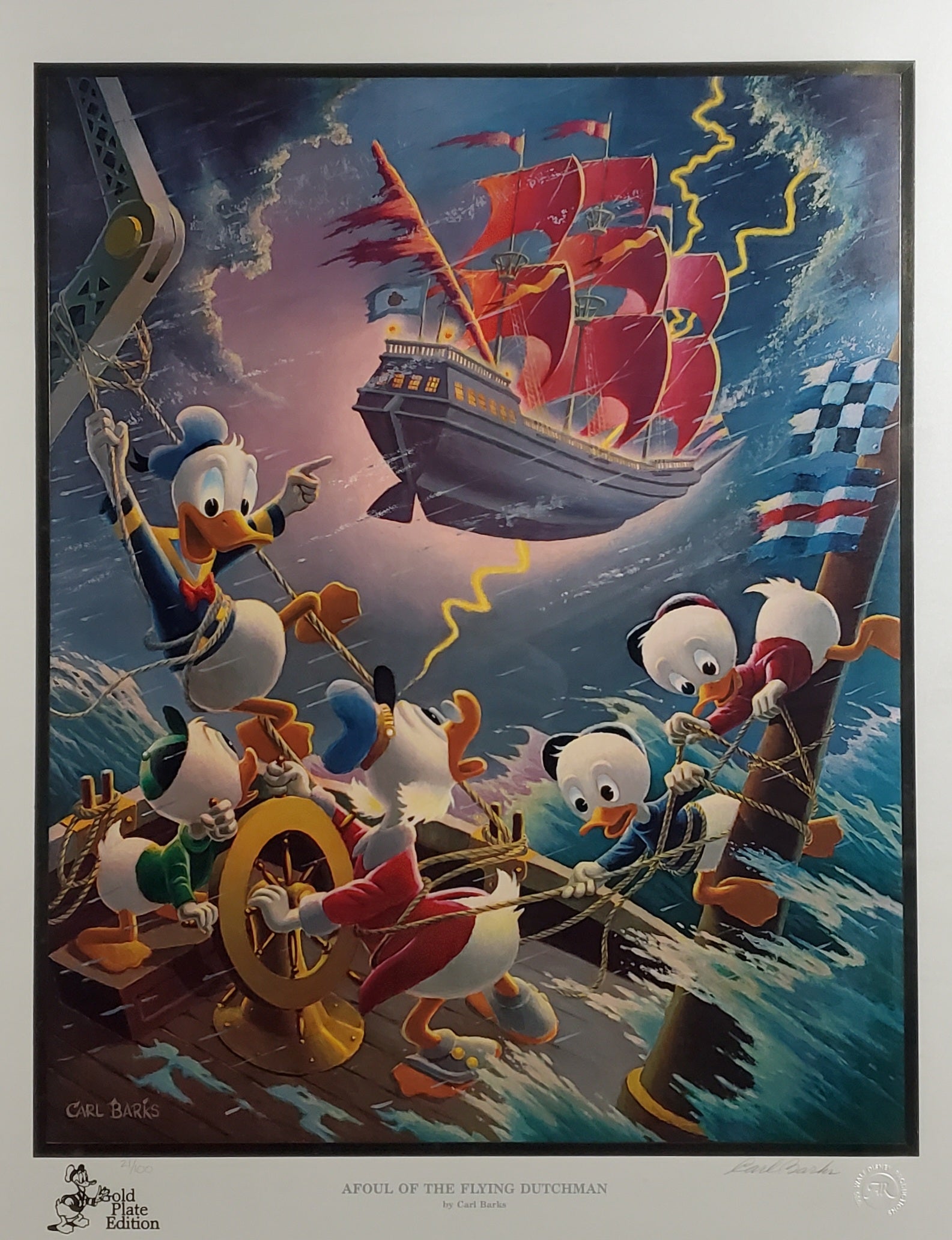 Donald Duck and Uncle Scrooge Afoul The Flying Dutchman Carl Barks Signed Gold Plate Edition